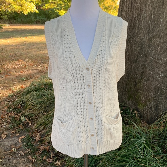 Vintage Sturbridge Grannycore Cable Knit Cardigan Vest - Picture 1 of 8